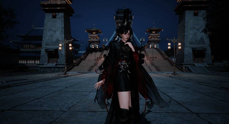 《射雕》无常外观背面全景图，展现长袍纹路与整体剪裁的精细工艺