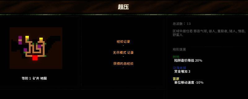 《地牢战争3》超压关卡地图界面，显示敌军行进路径与防御塔部署位置