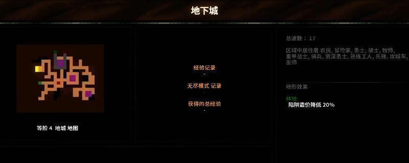 《地牢战争3》地下城关卡战斗画面，显示敌人波次逼近与玩家防御塔布局