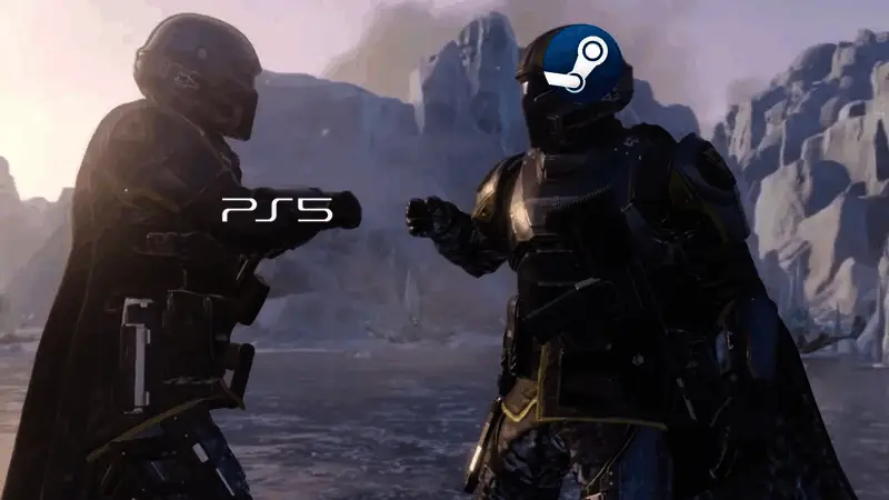 《绝地潜兵2》多人联机战斗画面，四名玩家角色协同作战，面对成群外星生物发起冲锋，场面宏大