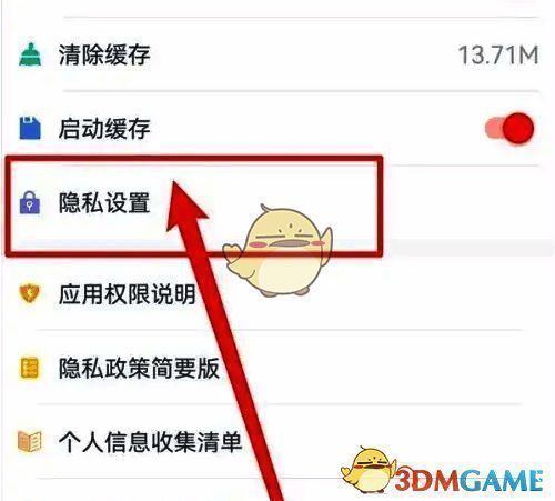 隐私设置页面列表，包含多项隐私相关开关选项