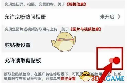 允许读取剪贴板开关已开启，显示为蓝色激活状态