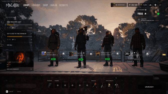 四名角色在昏暗隧道中结队前行，手电光束划破黑暗，远处传来低沉嘶吼