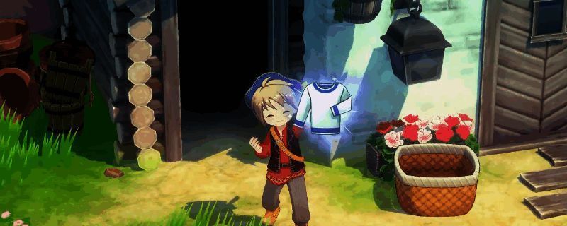 《牧场物语 来吧！风之繁华集市》游戏中角色穿着特典衣服的展示画面，服饰风格清新可爱，充满田园风情