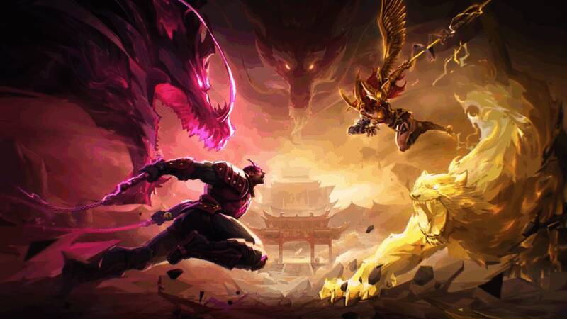 《漫威争锋》游戏宣传图，展现昆仑场景中多位英雄对峙的宏大场面，天空雷电交加，角色姿态充满张力