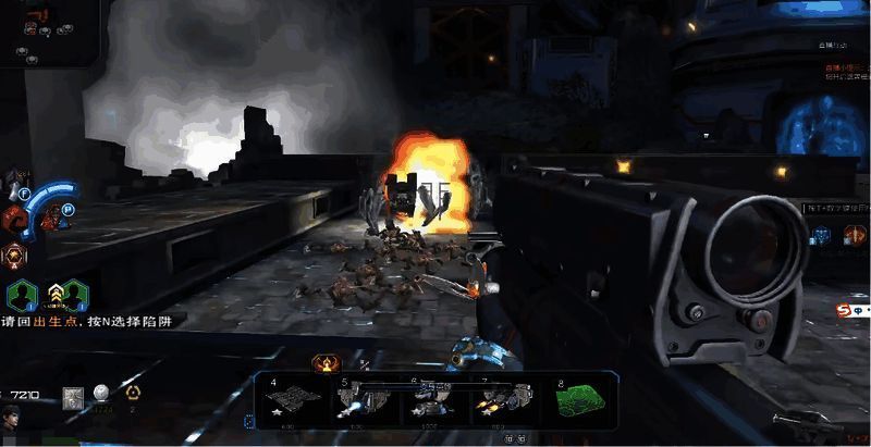 金战云在战场上释放榴弹，爆炸区域泛起紫色灵魂震爆特效，周围敌人被眩晕定身