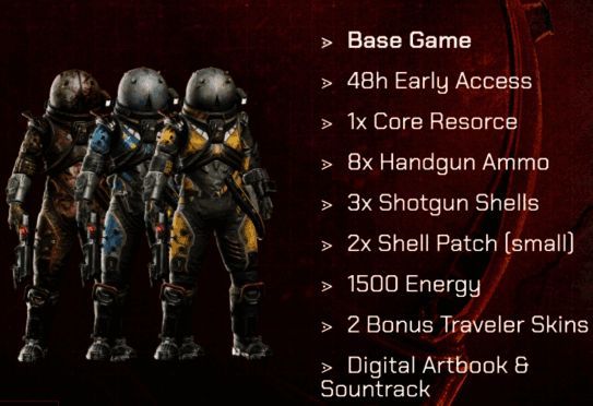 豪华版奖励界面展示，包含游戏本体、提前游玩权限、多种弹药补给、旅者皮肤及数字设定集等图标