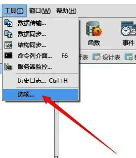 工具菜单展开状态，鼠标悬停在‘选项’条目上