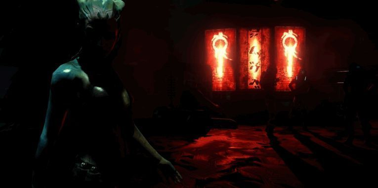 《掠食2》开发画面截图，展示未来风格城市景观与主角在高空中穿行的场景