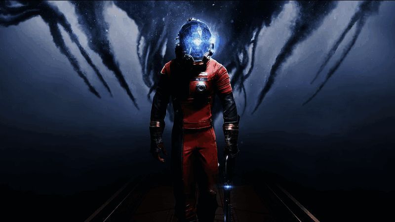 《掠食2》概念艺术图，显示主角在高科技城市废墟中潜行的画面