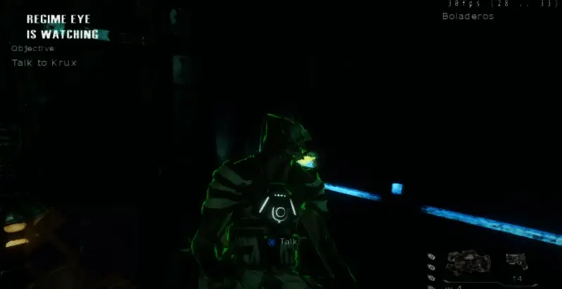 敌人AI在走廊中巡逻，具备动态警戒状态