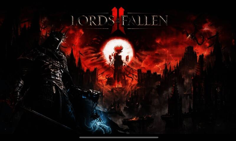 《堕落之主2》游戏实机画面展示，黑暗压抑的城堡环境中角色持巨斧与巨型怪物激烈对战，光影效果逼真