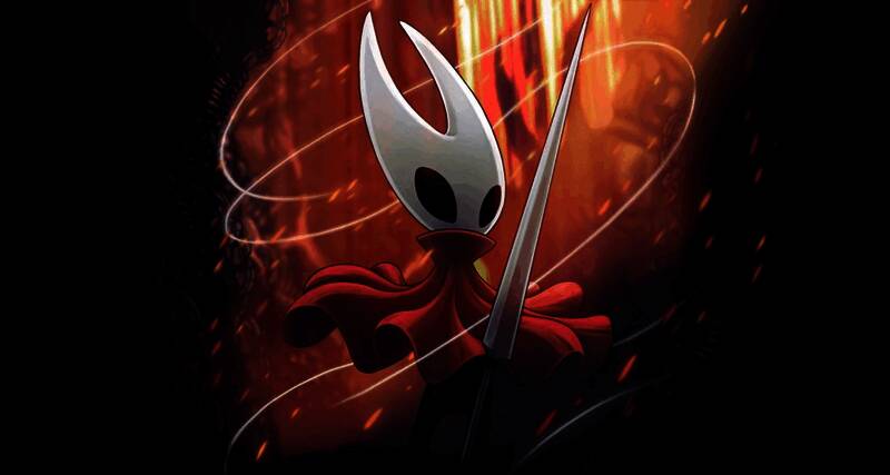 《空洞骑士》前作游戏画面，主角在幽暗洞穴中与巨型Boss激烈交战，背景充满神秘符文与生物遗迹