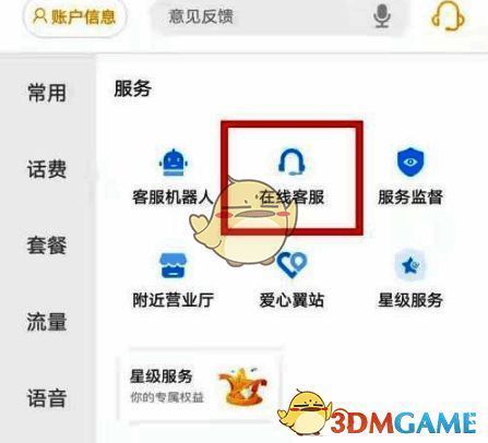 在线客服入口位置示意图，清晰标注点击区域