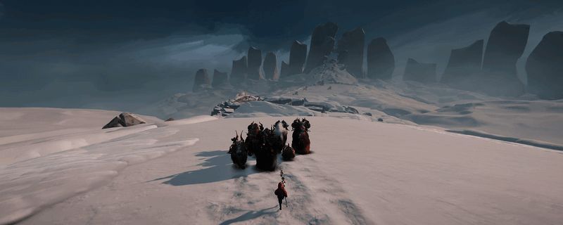 《牧群之旅》废弃都市场景画面，灰暗色调的城市废墟中，主角孤独前行，周围散落着破损车辆与倒塌建筑