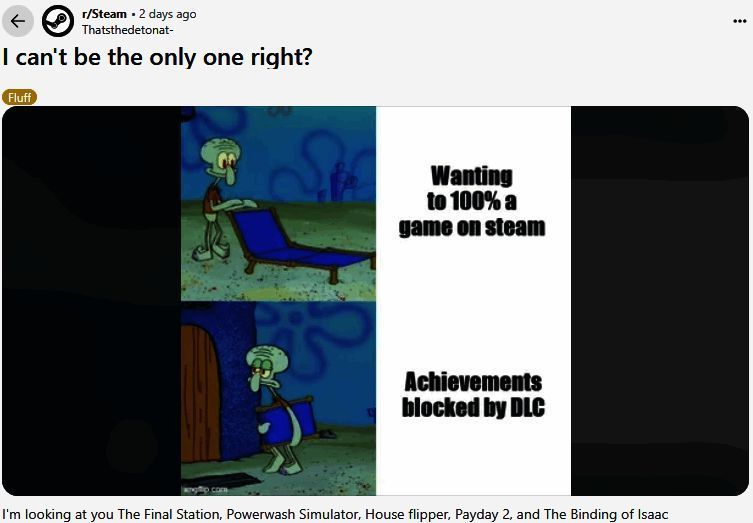 TF2玩家社区讨论截图，展示一个需上传视频达10万播放的成就，评论区一片吐槽