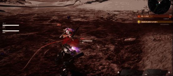 机甲在城市高楼间高速飞行的动态画面，身后留下蓝色推进轨迹，下方敌人正在开火反击