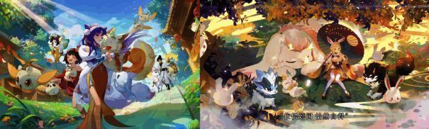 灵兽进化前后对比图，两者的形态变化路径、特效表现、进化动画节奏完全一致