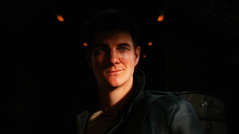 空中跳伞场景，邦德从飞机跃下，背景为壮丽雪山