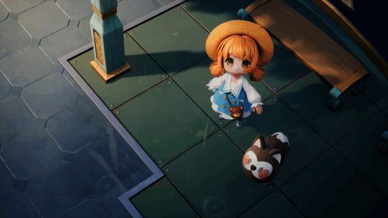 游戏宣传图，主角与一群米姆伙伴站在岛屿顶端挥手，天空绽放烟花