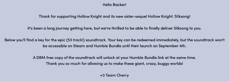 《丝之歌》社区玩家分享的邮件内容，详细列出原声带曲目总数及部分曲目名称