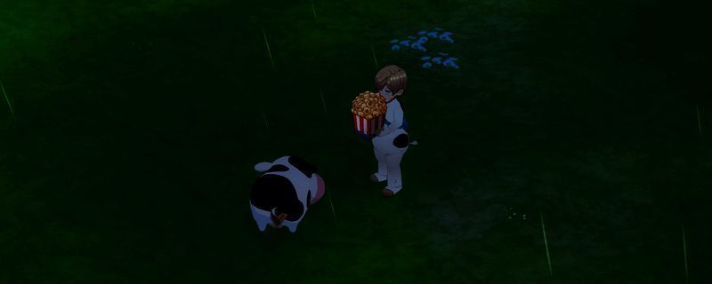 玩家角色站在河岸边准备钓鱼，手持鱼竿，水面平静，呈现出宁静的乡村钓鱼场景