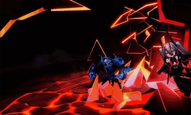 裂骨在战斗场景中的全身展示，周围环绕火焰与能量特效，展现出强大的压迫感