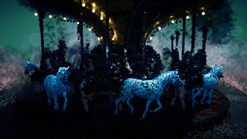 游戏中一处悬浮于虚空的建筑群，光线从裂缝中透出，营造出神秘氛围