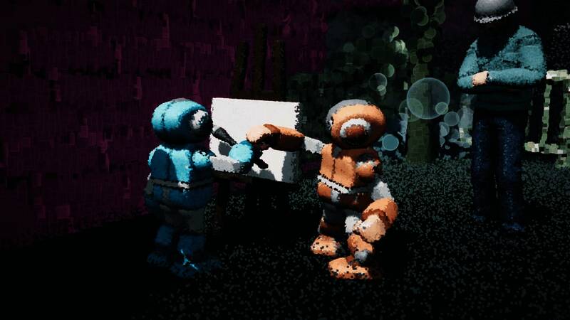 角色背影面对巨大浮空岛屿，天空呈现渐变紫红色调