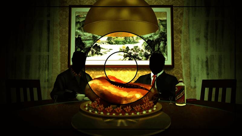 游戏内手术场景截图，画面中角色身穿白大褂在昏暗房间中对神秘对象进行操作，周围布满诡异符号与器械