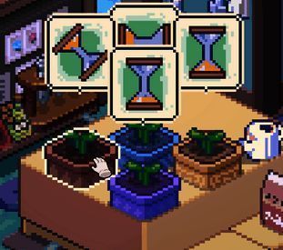 玩家在花店界面操作种植，手持工具准备播种，界面显示多种可选种子与药剂