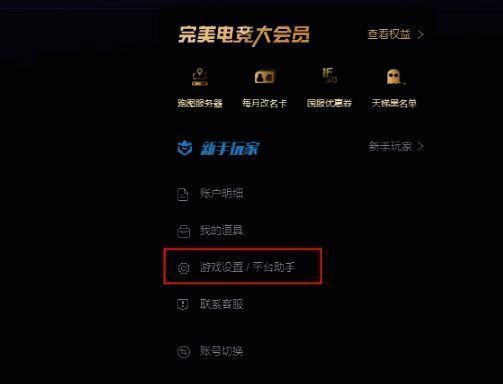 选择游戏设置或游戏助手选项的界面截图