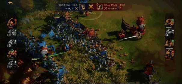 玩家在地图上操控多支部队进行包抄作战，战线交错，战术标记清晰，展现高自由度指挥系统