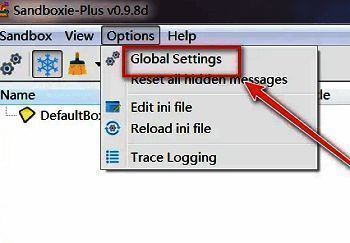 Global Settings选项在下拉菜单中被高亮显示，准备点击进入