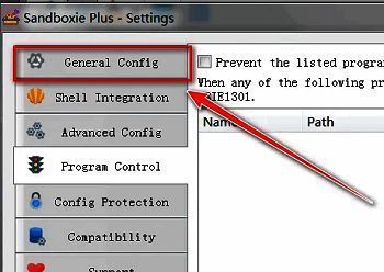 左侧栏General Config选项被选中，右侧显示相关设置内容