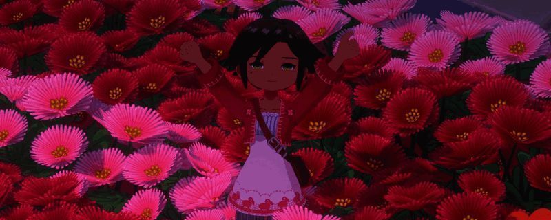 《牧场物语 来吧！风之繁华集市》中角色在农场种植各类鲜花的场景，背景为春日阳光下的田园风光，花田色彩斑斓