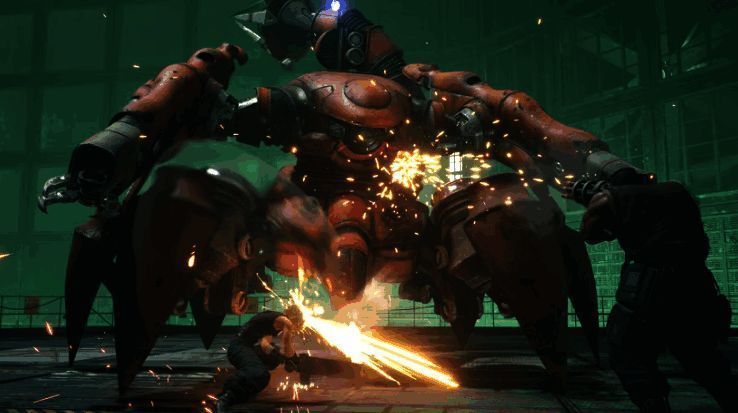 Xbox Series X运行《最终幻想7：重制版》画面，克劳德在爆炸火光中冲刺，特效华丽，画面帧数稳定