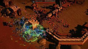 战场全局视角，红蓝双方在复杂地形中展开拉锯战