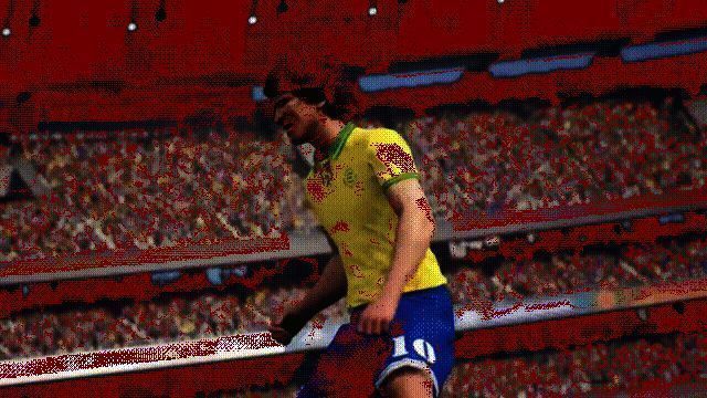 济科任意球破门动画，足球划出优美弧线绕过人墙，飞入球门右上死角，观众席沸腾