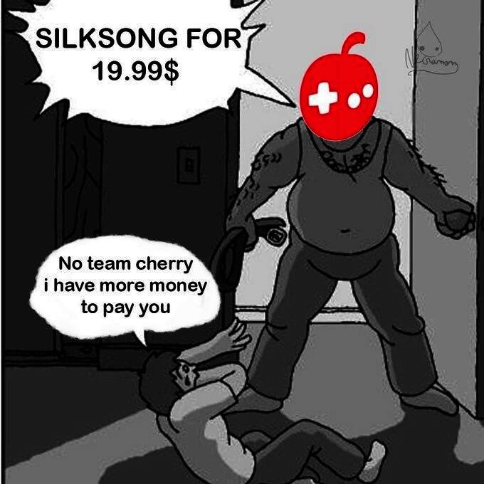 《空洞骑士：丝之歌》官方宣传图，主角小骑士站在丝线缠绕的幽暗洞穴中，背景闪烁着神秘光芒