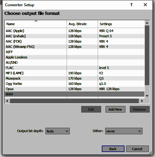格式选择下拉菜单展开，展示多种音频输出格式，包括MP3、FLAC、WAV等选项
