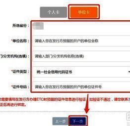 填写单位名称和证件信息的页面截图，包含输入框和提示文字