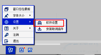 有道词典设置窗口中‘软件设置’选项被选中的界面展示