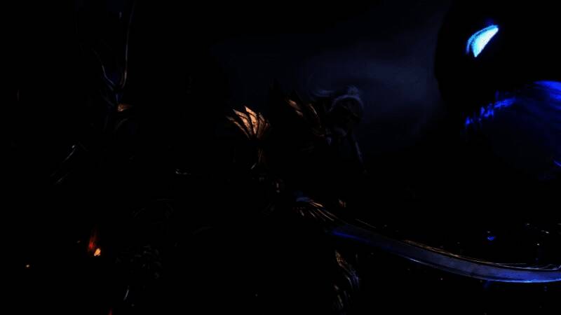 《魔兽世界》经典剧情场景重现，角色神情凝重，画面充满戏剧张力