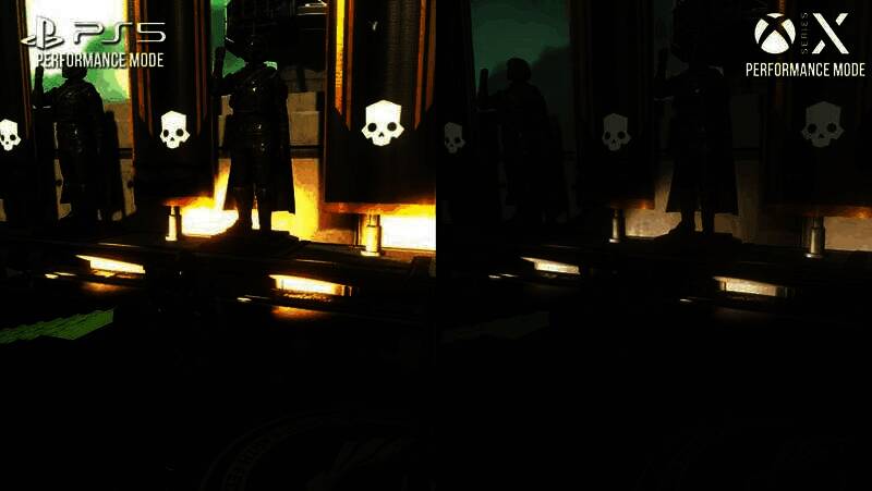 《绝地潜兵2》Xbox与PS5画面对比图，Xbox版本天空与高光区域明显偏暗，色彩饱和度较低