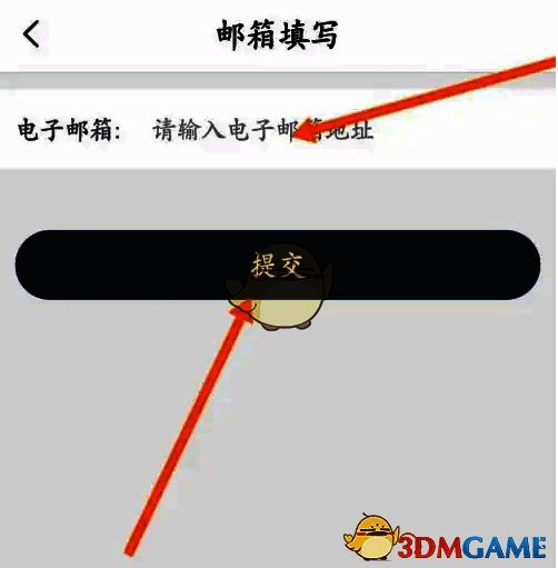 邮箱地址输入界面，用户已填写邮箱并准备点击提交