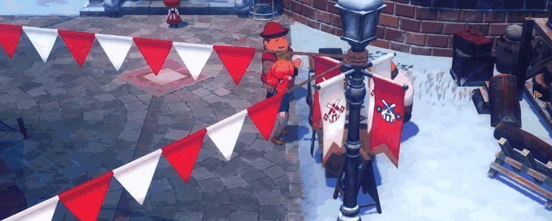 《牧场物语 来吧！风之繁华集市》中玩家使用斧头砍树获取木块的游戏画面，树木倒下后掉落木块资源