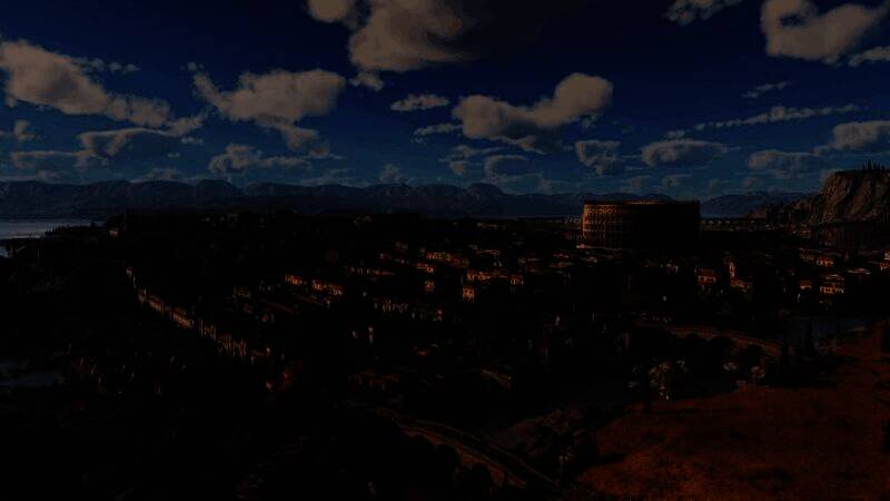 城市中心广场全景，市民往来穿梭，建筑风格典型罗马式