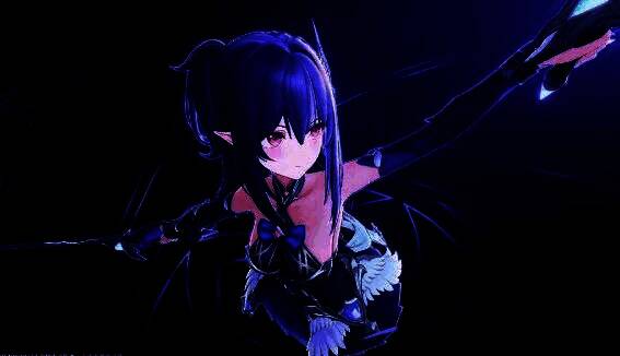 角色末音立绘，高等精灵族女性手持雷枪，眼神冷峻，空中跳跃准备突刺