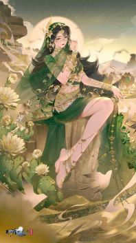 浮光·望楼兰外观展示，角色身着西域风华服饰，背景为楼兰古城